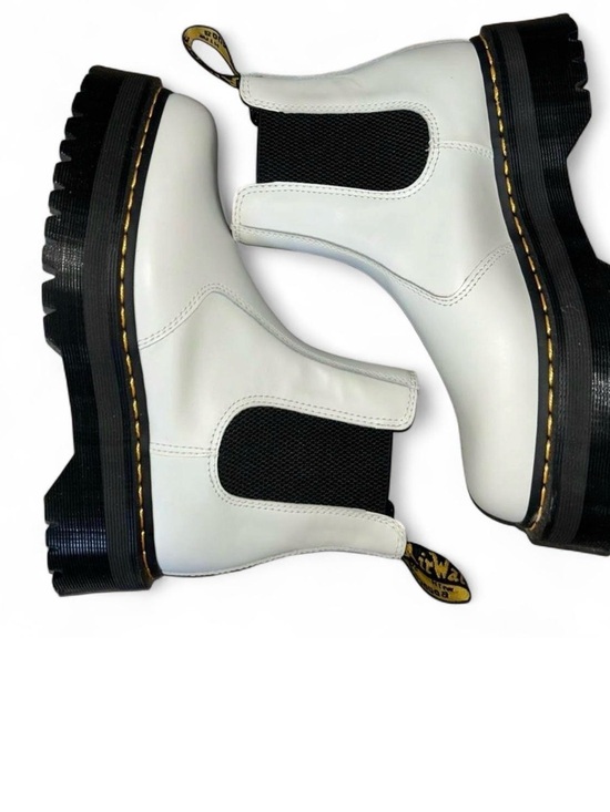 Dr. Martens Shoes - Dr. Martens White Leather Chelsea Boots with Black Elastic